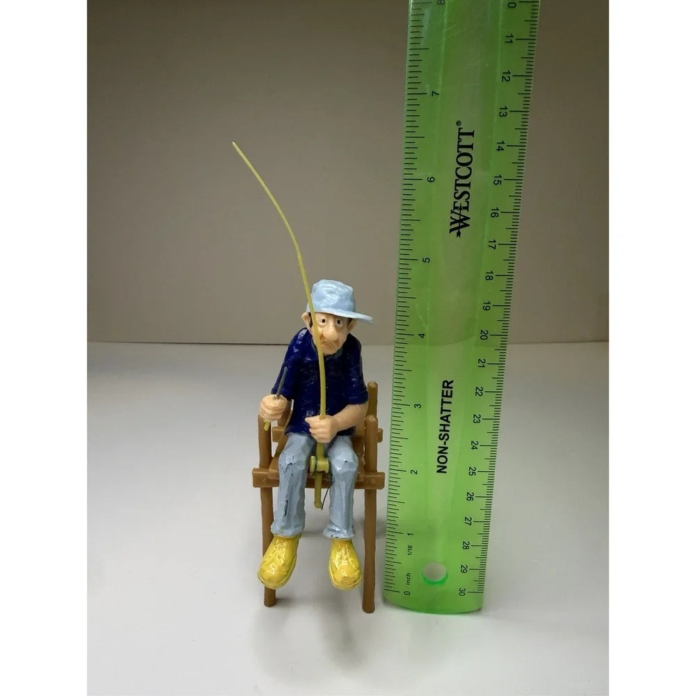Vintage Fisherman Cake Topper Old Man Sitting On Dock-- 5 1/4